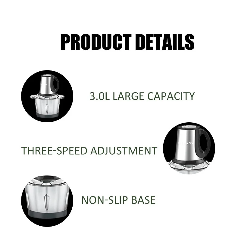 Home Kitchen Multifunctional Mixer 3l Electric Food Processor Chopper 3 Speeds Blender Meat Grinder Mincer Kitchen Appliances 4