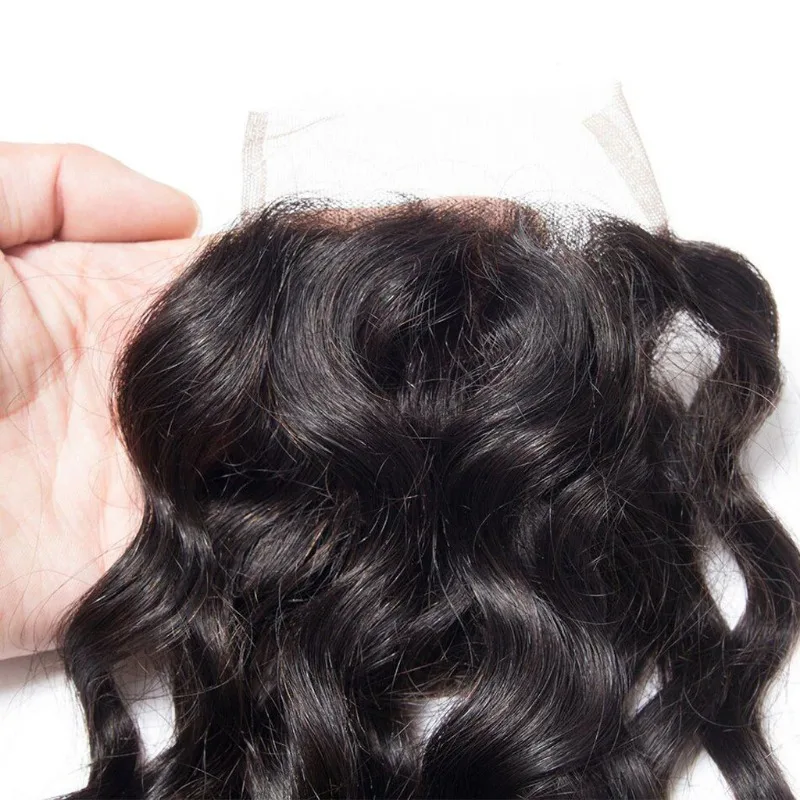 4x4 Lace Closure Water Wave Human Hair Pre-Plucked Natural Color Brazilian Virgin Hair Transparent Lace Closure For Women