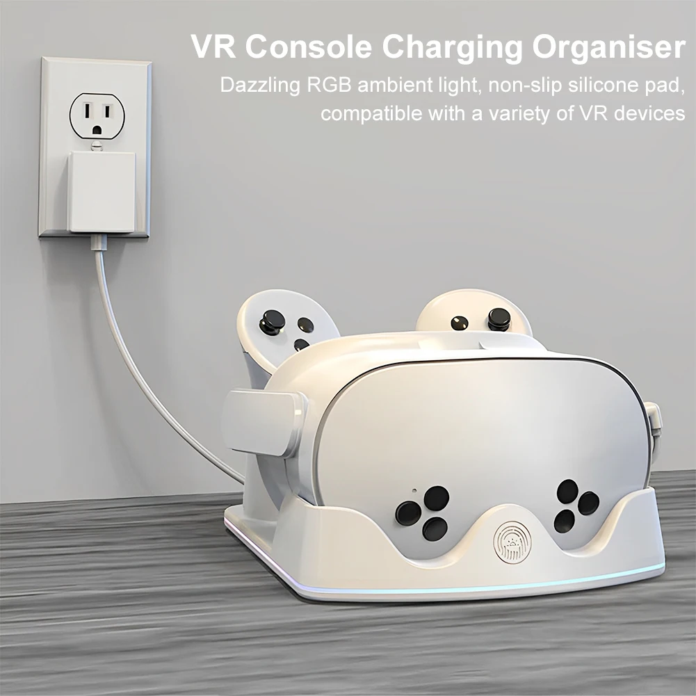Charging Dock for Meta Quest 3S VR Headest Fast Charging Station Headset Display Stand and Controller Mount w/ RGB Light