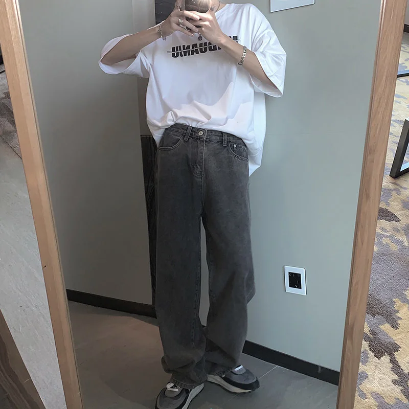 

Мужские серые джинсы, новинка 2022, прямые свободные универсальные повседневные брюки полной длины с широкими штанинами, модные брюки