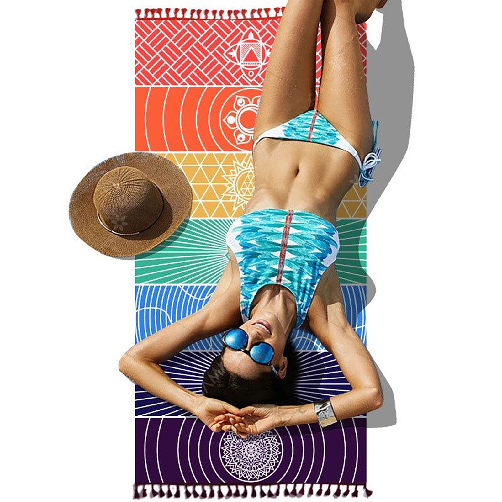 Rainbow Boho Beach Mat Mandala Blanket Striped Wall Hanging Tapestry Scarf Yoga Mat PRE Tapestries for tapestry decorations