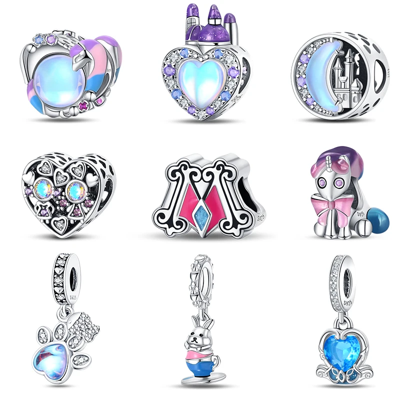 

925 Sterling Silver Fairy Tale Town Series Dream Moon Castle Swan Mirror Charms Beads Fit Pandora Original Bracelets DIY Jewelry