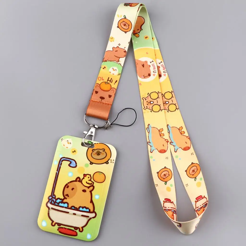 Cute Cartoon Capybara Neck Strap Lanyard for Key Keychain Mobile Phone Charm USB Badge Hang Rope Lariat Accessories