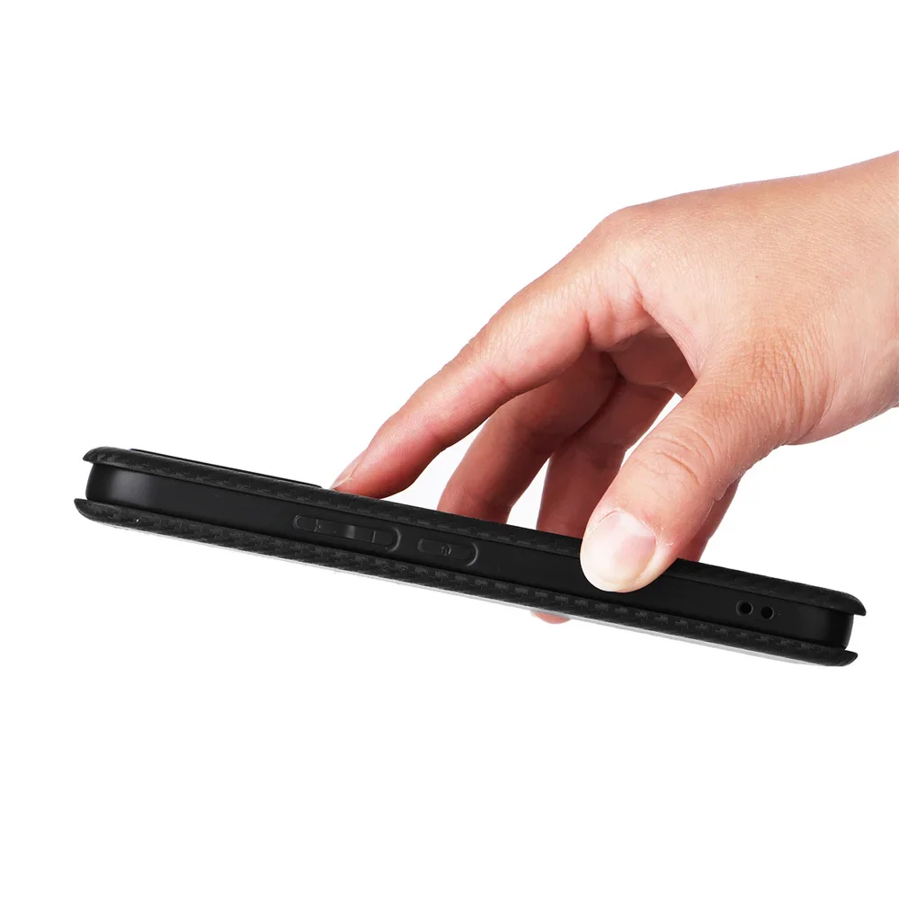 Magnetic Flip Phone Case with Carbon Fiber Pattern and Card Slot