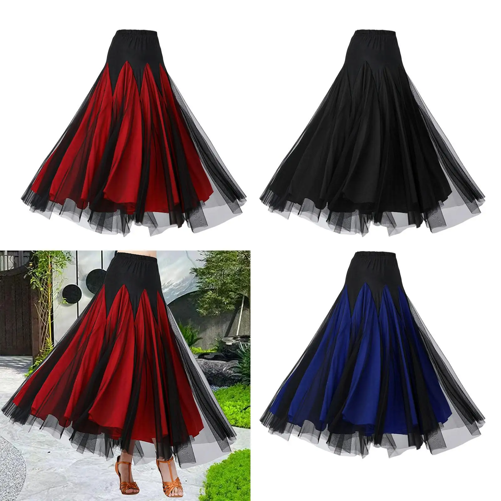 Women Ballroom Dance Skirt Latin Dance Dress Long Swing Skirt for Latin Stage Performance Party Practice Competition Show
