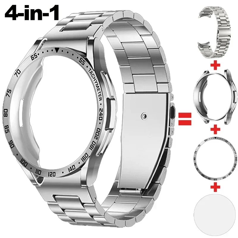 

Набор для модификации 4-в-1 для часов Samsung Galaxy Watch 6 Classic 43 мм 47 мм металлический ремешок из нержавеющей стали ТПУ чехол защитная пленка