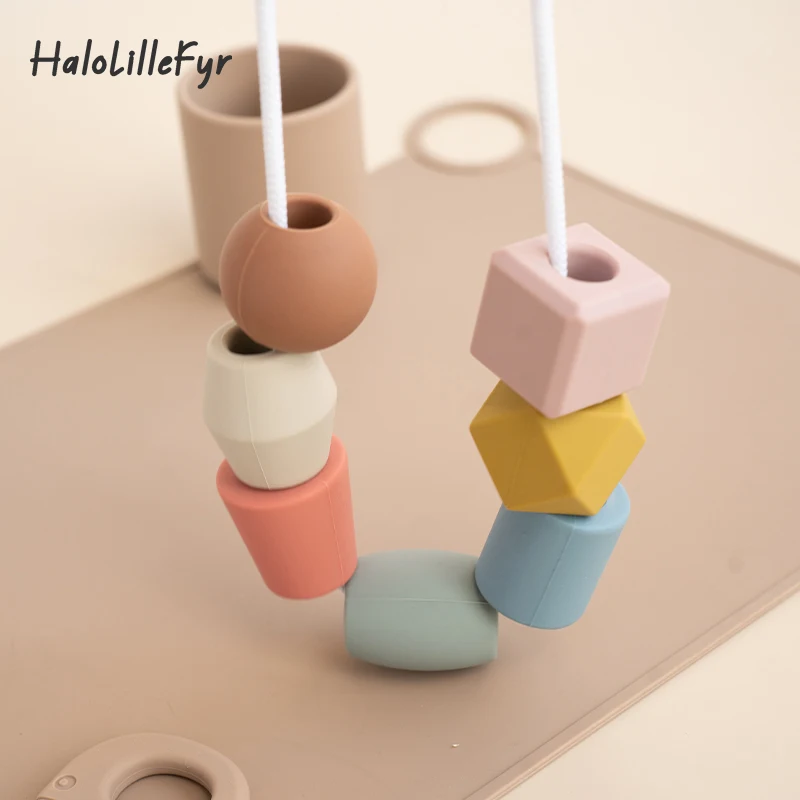 

Creative Baby Silicone Geometric Colorful Beaded Building Block Toy BPA Free Infant Threading Puzzle Early Educational Toys