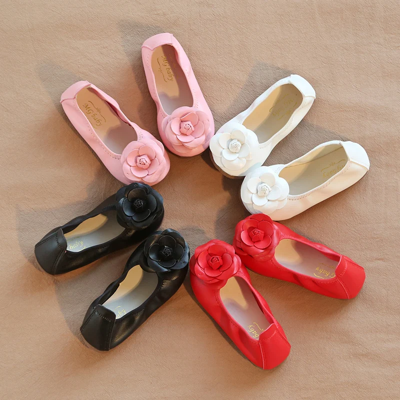 New Girls leather shoe Slip on Black Red Girl Leather Shoe Flower Ballet Children's Flat Girls leather shoes leather shoes girls shoes girls flats