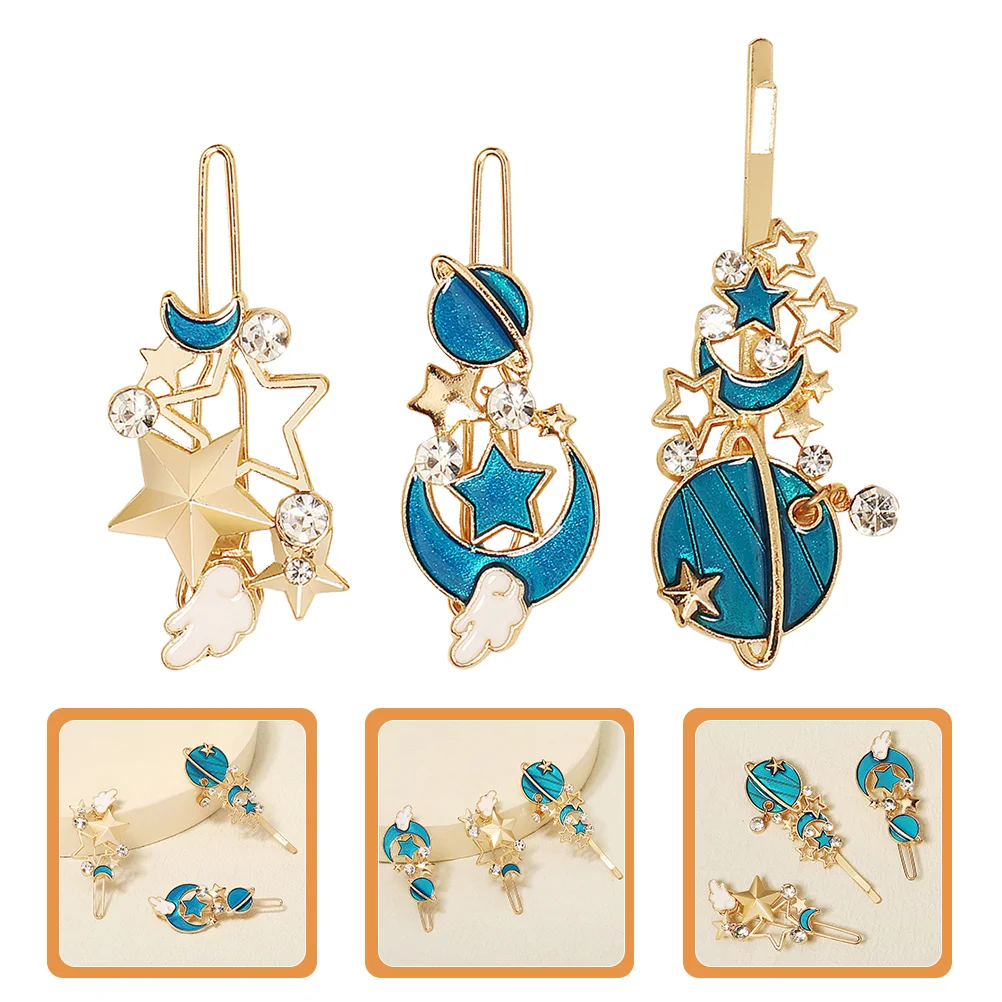 

3 Pcs Hair Clip Side Star Hairpins Girls Accessories Button for Women Alloy Rhinestone