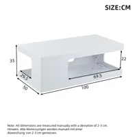 Table basse LED 50x100x35 cm pour salon, salle de séjour ou bureau ; table de canapé haute brillance avec étagères en verre en blanc/noir 3