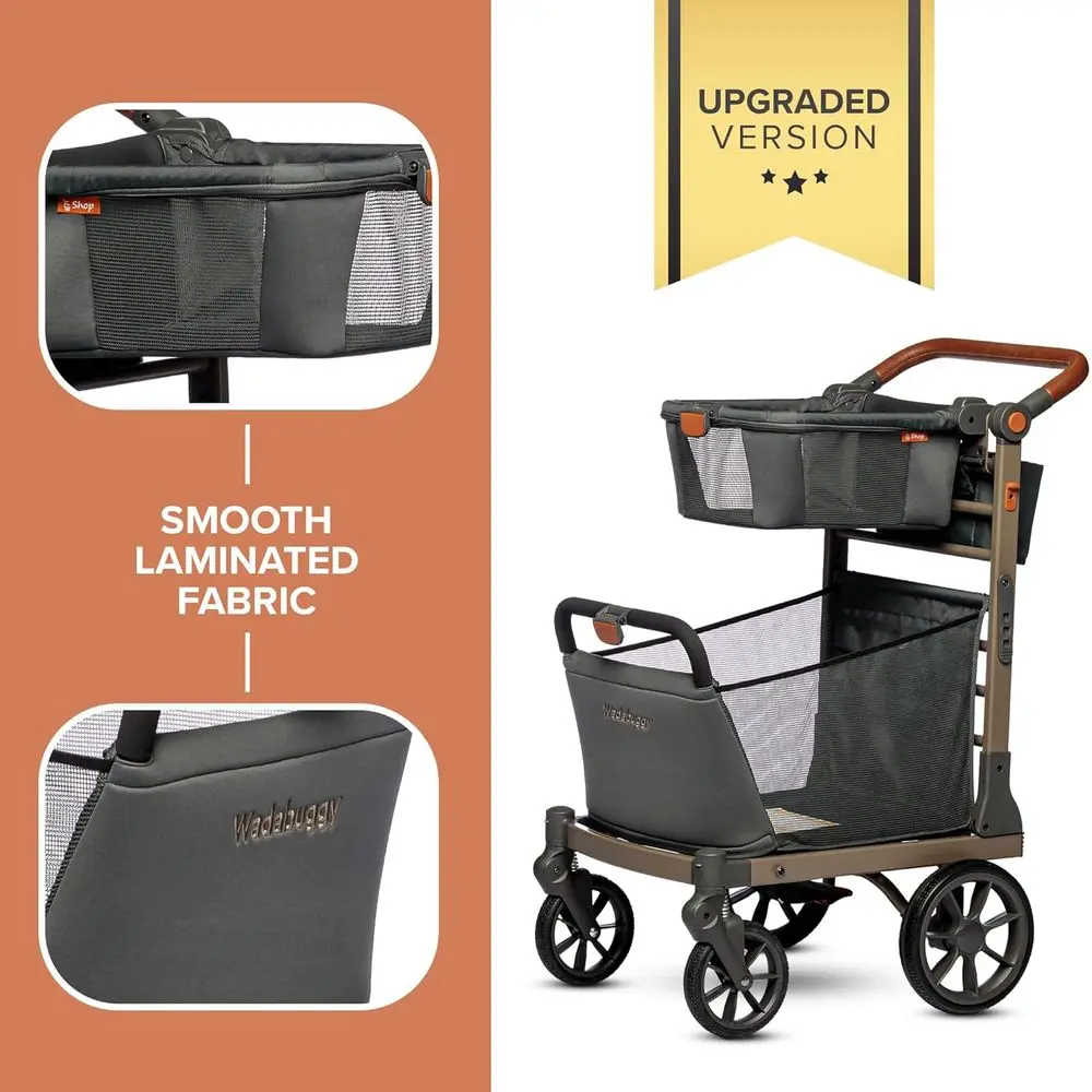 Portable Folding Shopping Cart-Lightweight Utility Cart with Durable Wheels, Storage Basket, and Heavy-Duty Cup Holders