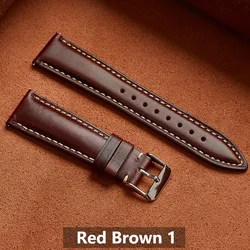 Premium Genuine Leather Watch Band with Stainless Steel Buckle - 22mm (Red Brown 1)