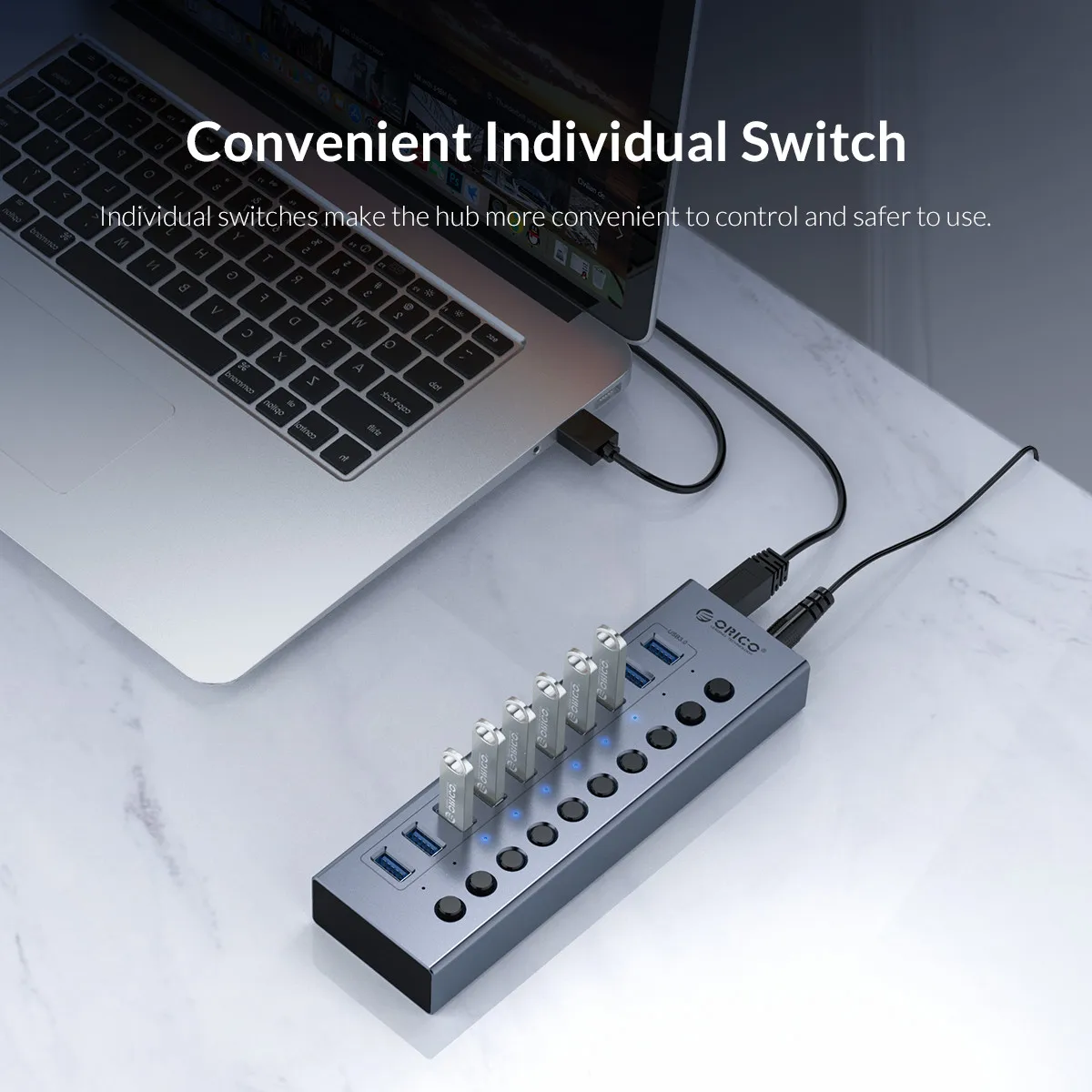 ORICO Powerline Hub Splitter Socket mit mehreren USB 3.0-Anschlüssen, Ein-/Ausschalter, Dock-Steckdosenleiste und Adapter für PC_voghion.com