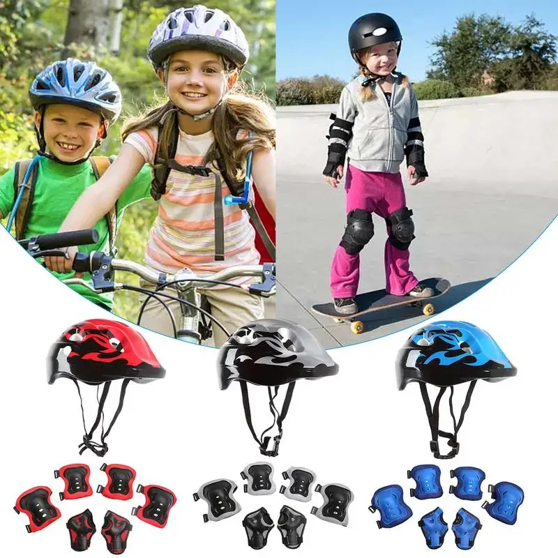 Roller Skating Kids Boy Girl Safety Helmet Knee Elbow Pad Set Cycling Skate Bicycle Scooter Helmet Protection Safety Guard 7Pcs