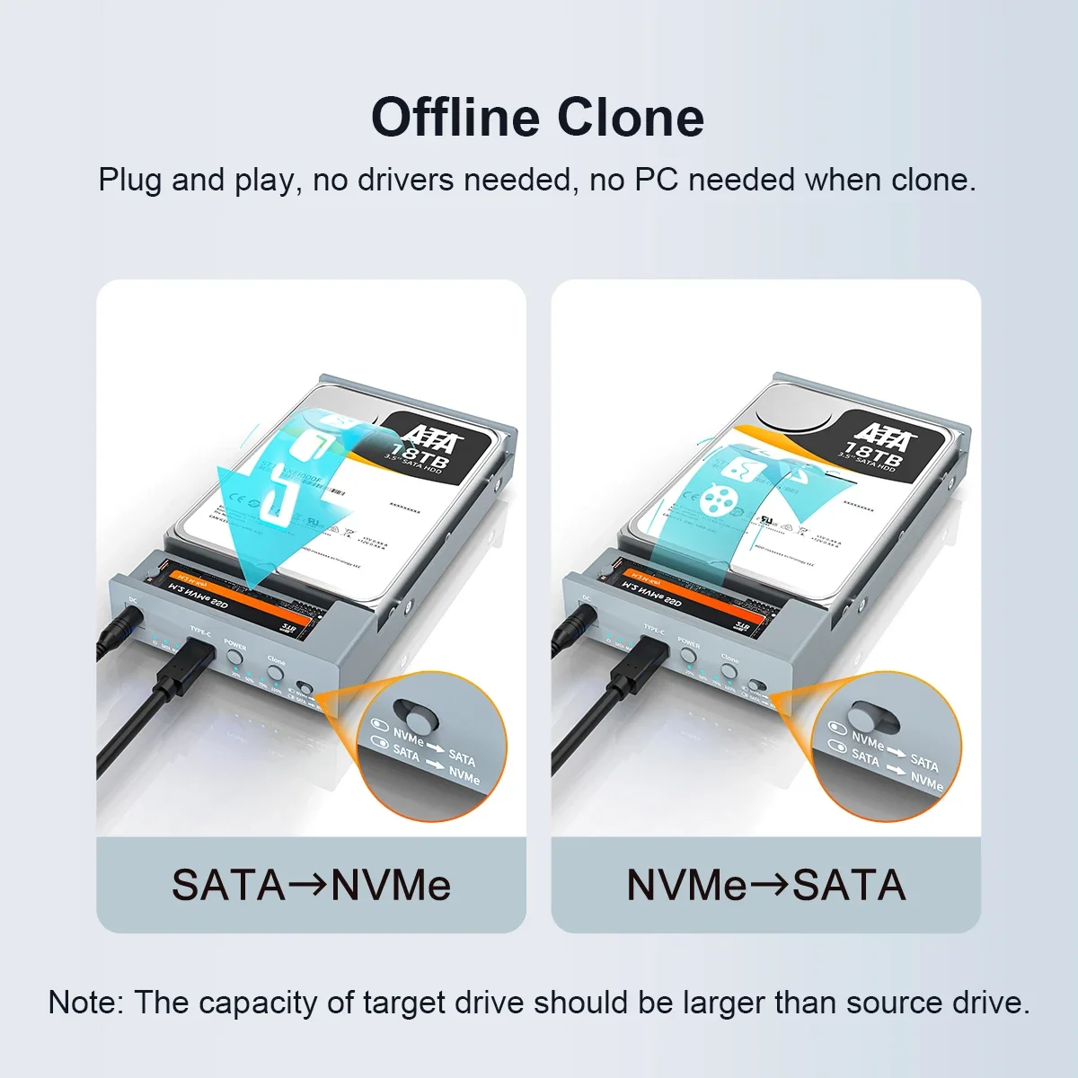 MAIWO  SATA ϵ ̺ HDD ̽, M.2 NVMe NGFF SSD Ŭ,  , 2.5 3.5 ġ, M2 NVMe NGFF SSD ̽, 10Gbps