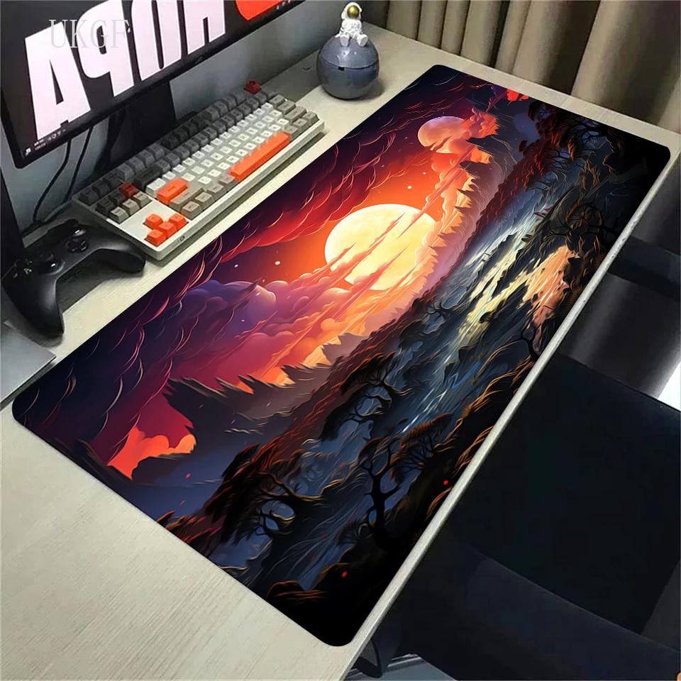 Forest Moon Landscape Desktop Mat Large Mousepad XXL Gaming Mouse Pad Non-slip Lock Edge Office Keyboard Anime Mouse Pad Deskmat I4070556036