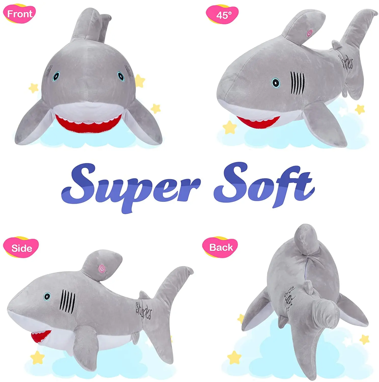 Plush Toy 50cm Light-up Shark Glow LED Luminous Doll Pillow Gifts for Kids PP Cotton