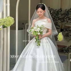 XPAY Elegant Satin Off The Shoulder Korea Wedding Dresses Ball Gown Wedding Photos shoot Bridal Gowns Lace Up Custom Bride Dress