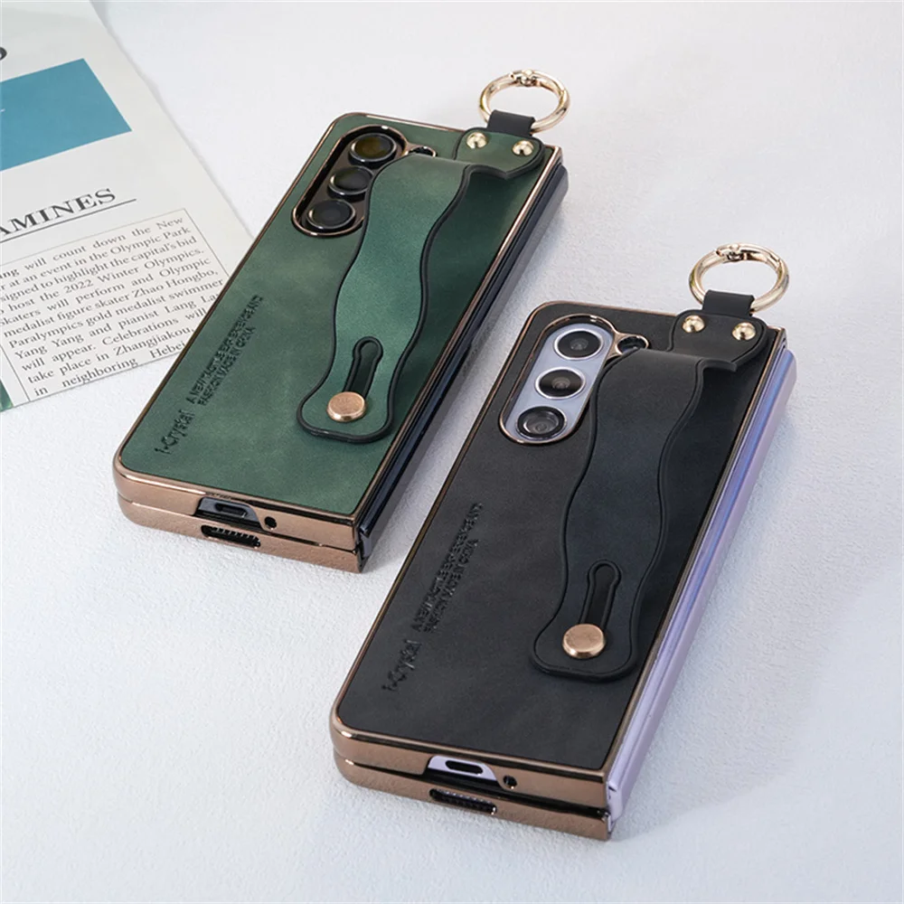 Fashion Wave Wristband Leather Folding Case with Ring Buckle Holder