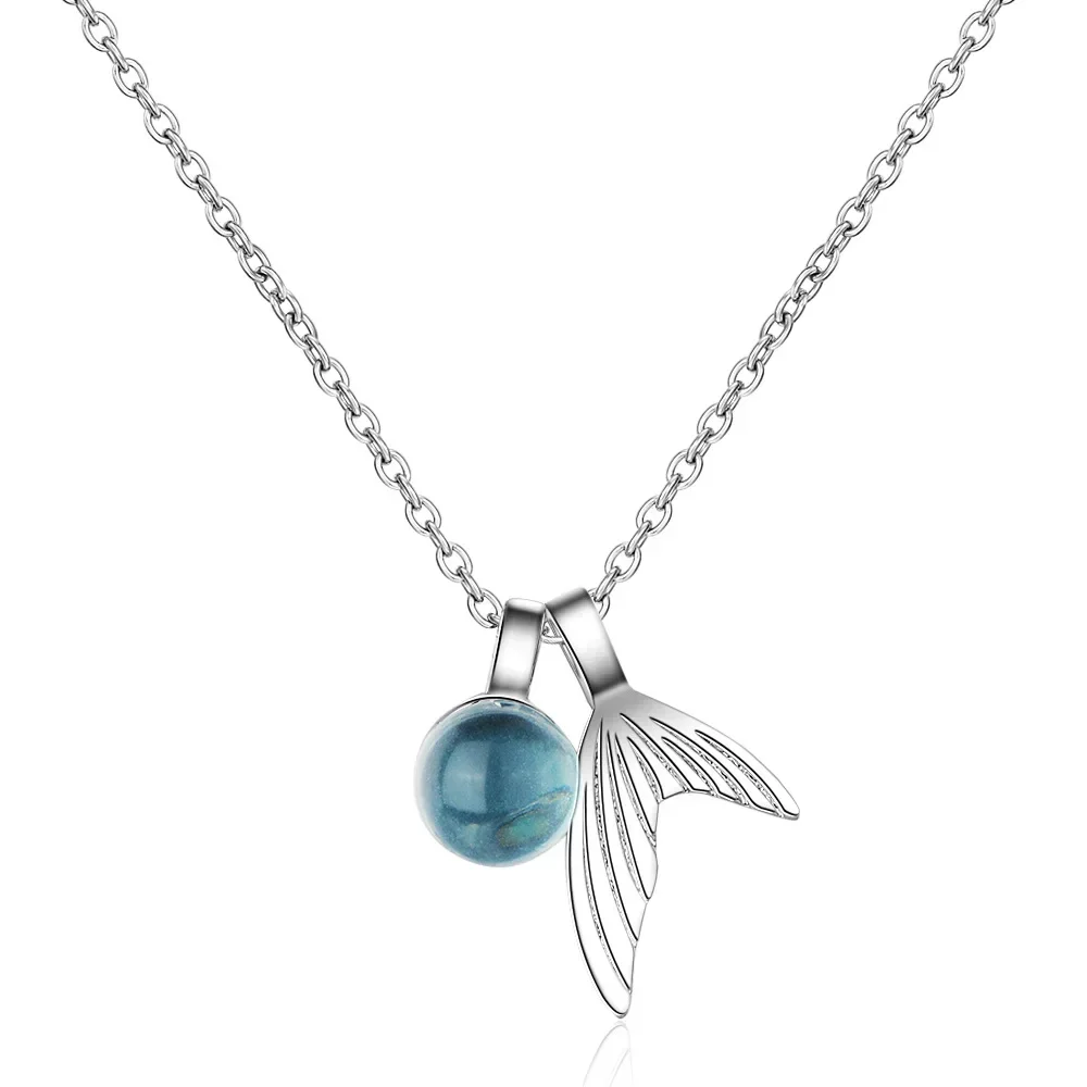 Lihong S925 Sterling Silver Women's Sapphire Bead Mermaid Tail Pendant Necklace (40cm+3.5cm) Luxury Jewelry pendant necklace