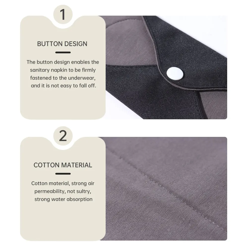 5 Pcs Black Smoothie Cotton Reusable Menstrual Pads Reusable Sanitary, Bamboo Cloth Pads For Heavy Flow Large Sanitary Pads Set 4