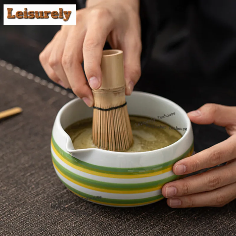 Yuecai Striped Matcha Eight-piece Set Song Dynasty Ceramic Tea Ceremony Tools Bowl Whisk Stand Hundred Books Accessories Craft