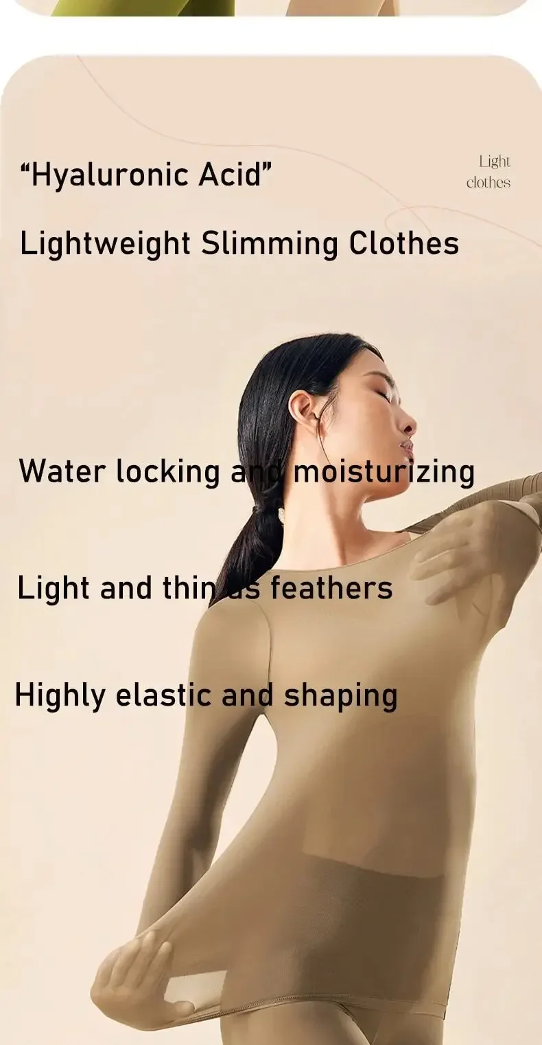 Description Picture 5 of item2pcs Set Women Thermal Underwear Long Sleeves Bottoming Shirt Pullover Elastic Casual Solid Winter Ladies Basic Thermal Suits
