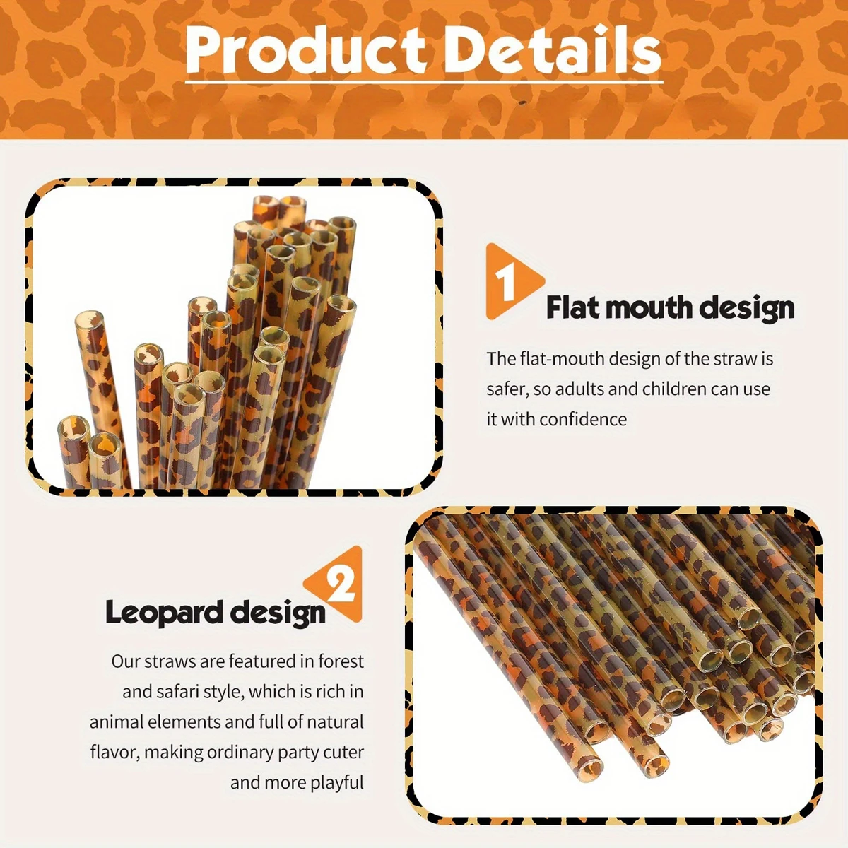 Leopard Print Reusable Straw Set with Cleaning Brush - Ideal for Parties and Gatherings