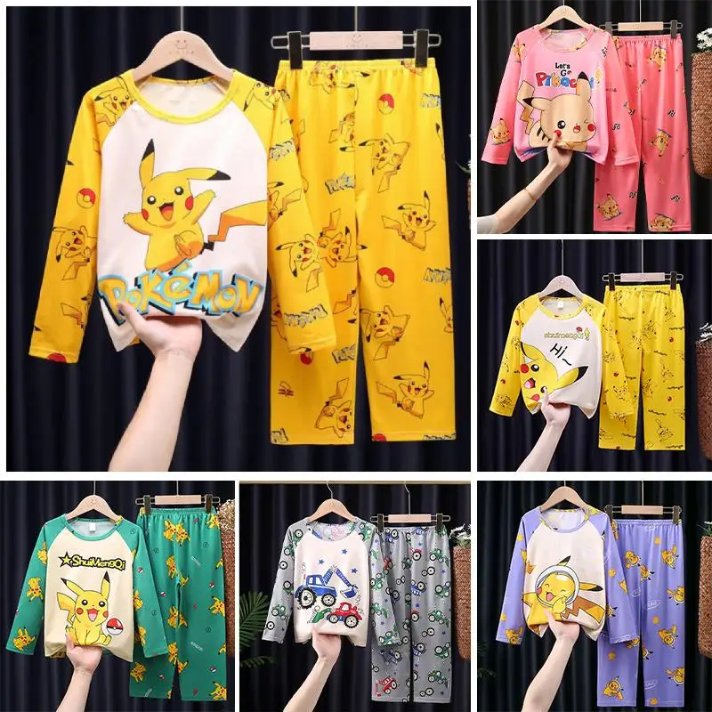 

Pokemon Pikachu Pajamas Suit Child Long Sleeves Four Seasons Cartoon Tracksuit Comfortable Fabric Kawaii Child Festival Gift