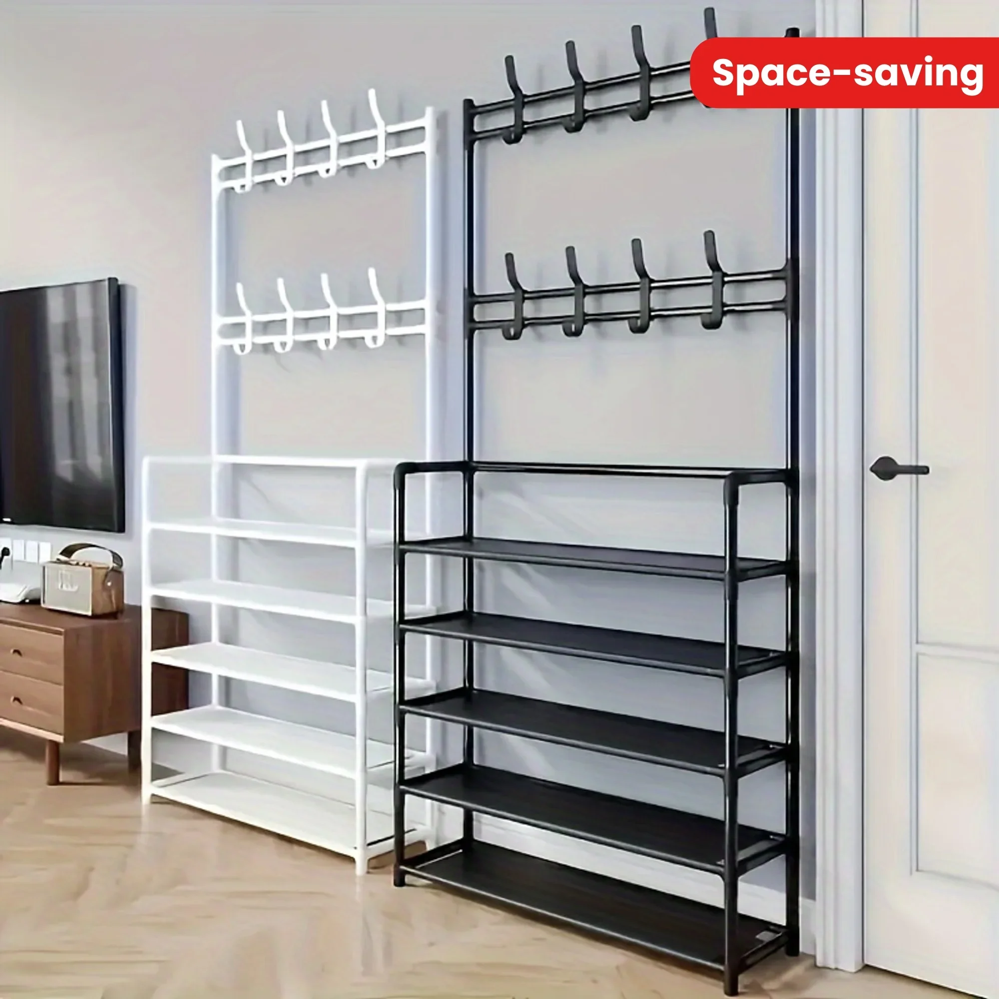 [Hot Sale 80% Off ]23.62inch Wide 4/5 Layers Multifunctional Shoe Rack 8 Double Hooks Multi-purpose Hanger Shoe Rack Self-assem 4