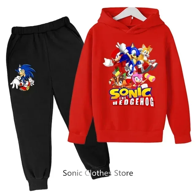 Sudadera con capucha de baloncesto para niños y niñas, conjunto de sudadera con capucha de Sonic Sports, primavera y otoño, 2 piezas, tops y pantalones, para adolescentes de 3 a 14 años
