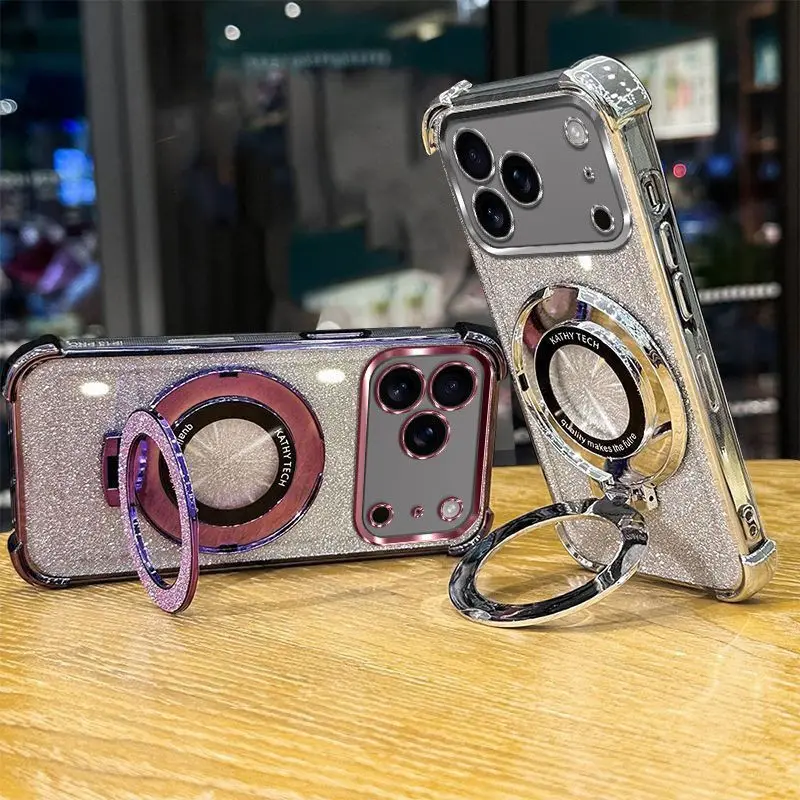 Luxury Glitter Stand Shockproof Phone Case with Clear Plating and TPU Protection