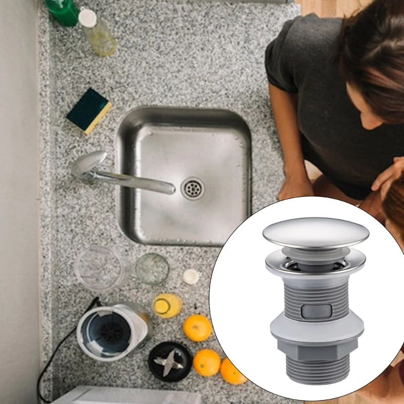 Bathroom Push Button Sink Plug Drainer Siphon Waste Stopper Bounce Type Drain Waste Stopper Easy to Installation 3
