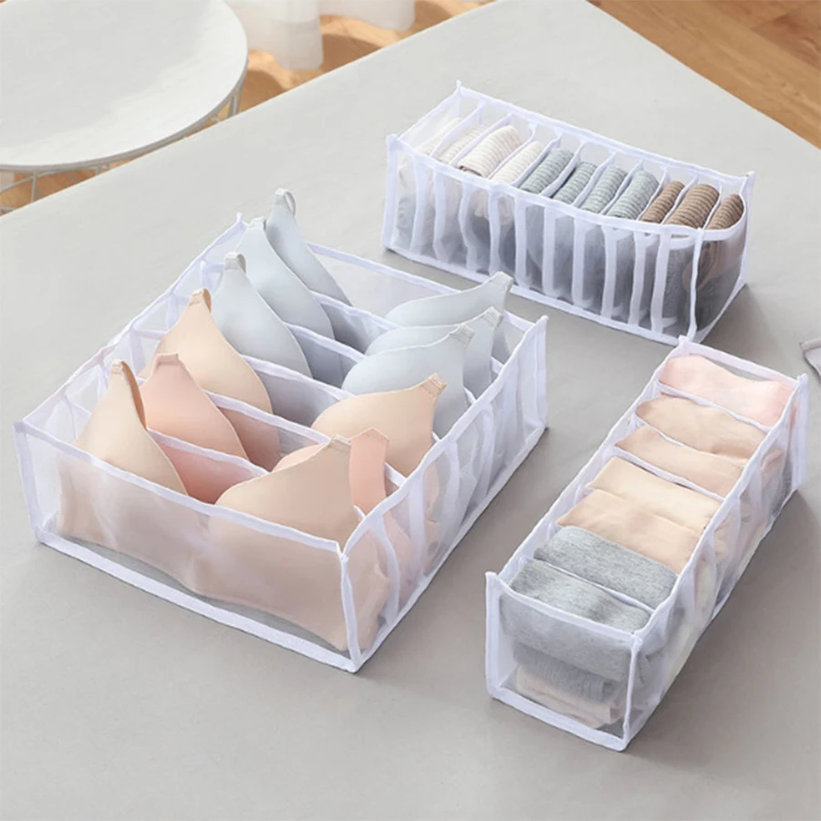 1/3pcs-Foldable Underwear Underwear Socks Organizer With Dividers Clothes Storage Box Breathable Mesh Bag For Wardrobe