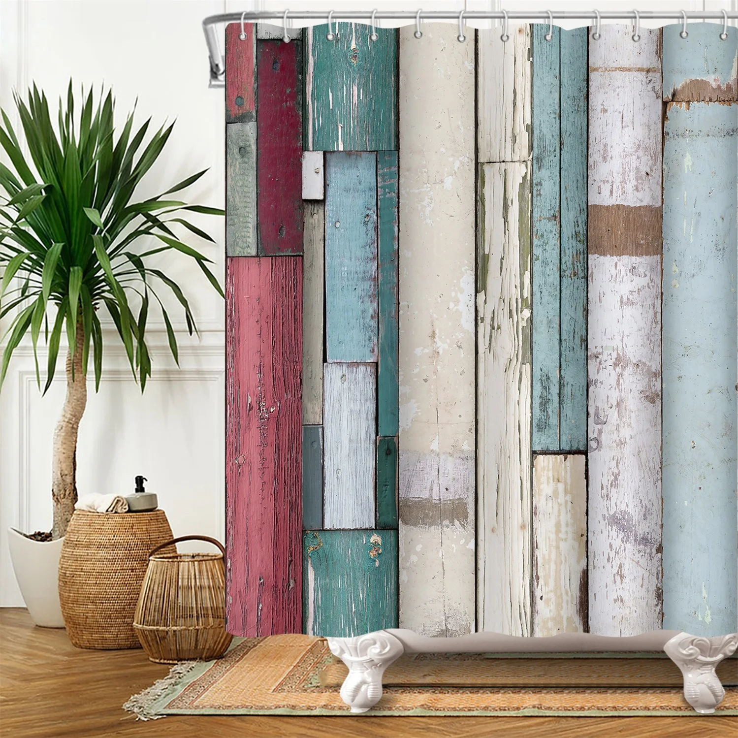 Rustic Grunge Style Wood Panel Plank Fence Shower Curtain