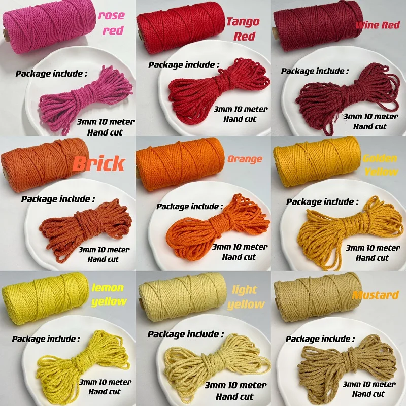 3 mm, 11 Yards, 35 Farboptionen, Makramee-Schnur, Baumwollseil, 4-lagig, gedrehter Makramee-Faden, Makramee-Zubehör, DIY-Bastelschnur, Heimdekoration – Detail 8