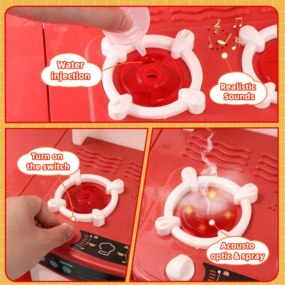 WizKidz Kids Kitchen Play Set Toys-Realistic Sounds & Light Steam Simulated Vegetable Cutting Toys for Various Holiday Gifts
