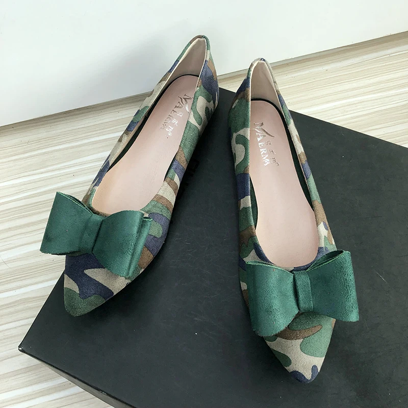 

Women Flats Camouflage Pointy Toe Slip on Flat Heel Shoes Summer Spring Casual Shoes with Bowknot Soft Bottom Comfort Dressy