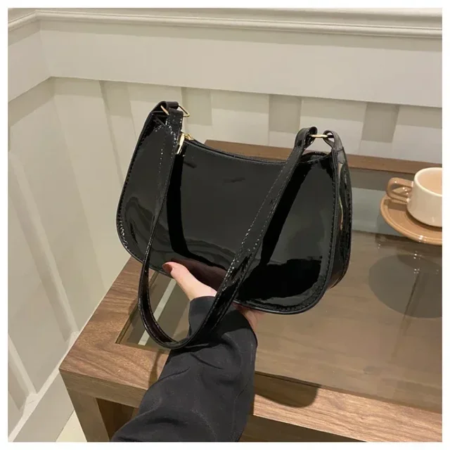 Women's Patent Leather Handbag Versatile Fashion Shoulder Casual Commuting Bags Girl Brand Designer Zipper Handbag Korean 2025 3