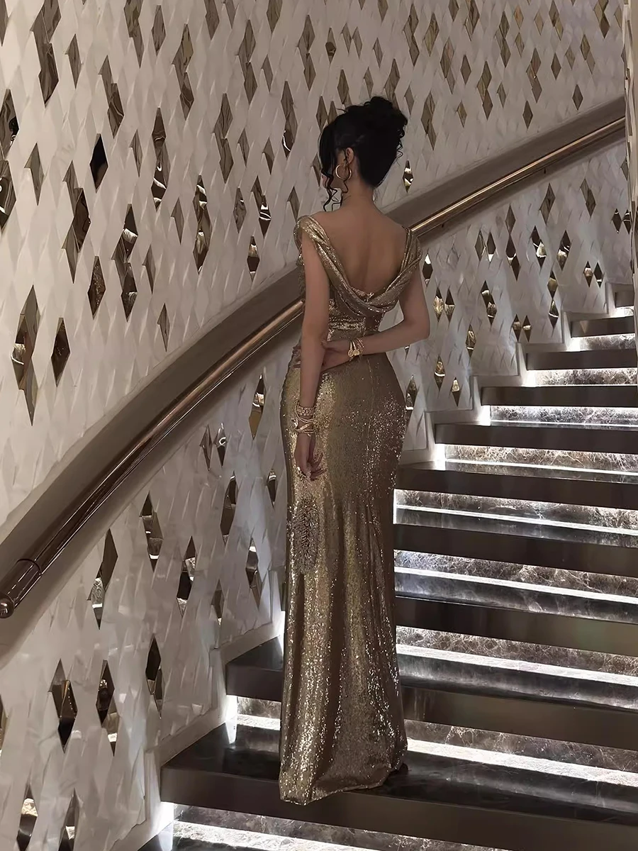 REDDACHiC أنيقة القلنسوة الرقبة المرأة بريق فستان...