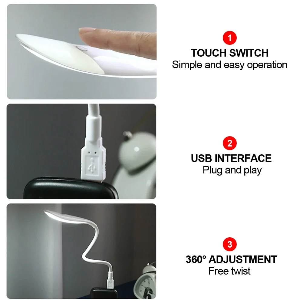 USB LED Portable Reading Lamp Flexible Eye Protection Night Light Computer PC Laptops Table Desk Lamp Touch Switch Adjustable