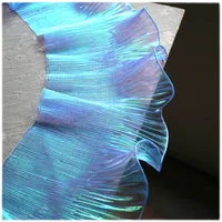 1 Yard Blue Lace Fabric Pleated Mermaid Effect Laser Neon Luster For Women Dress 15CM Wide 4