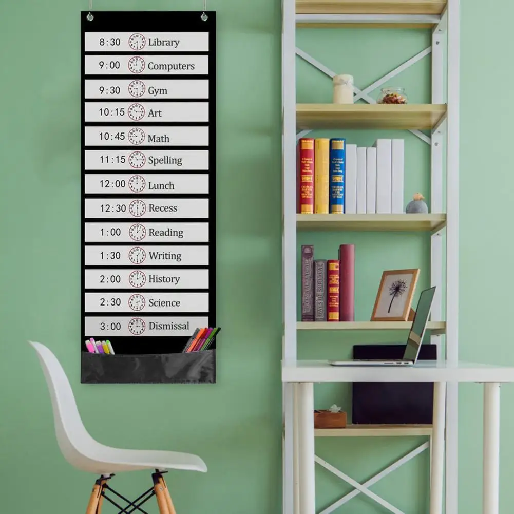 

Schedule Organizer Hanging Pocket Efficient Classroom Time Management 14-pocket Schedule Chart with Reusable Cards for Students