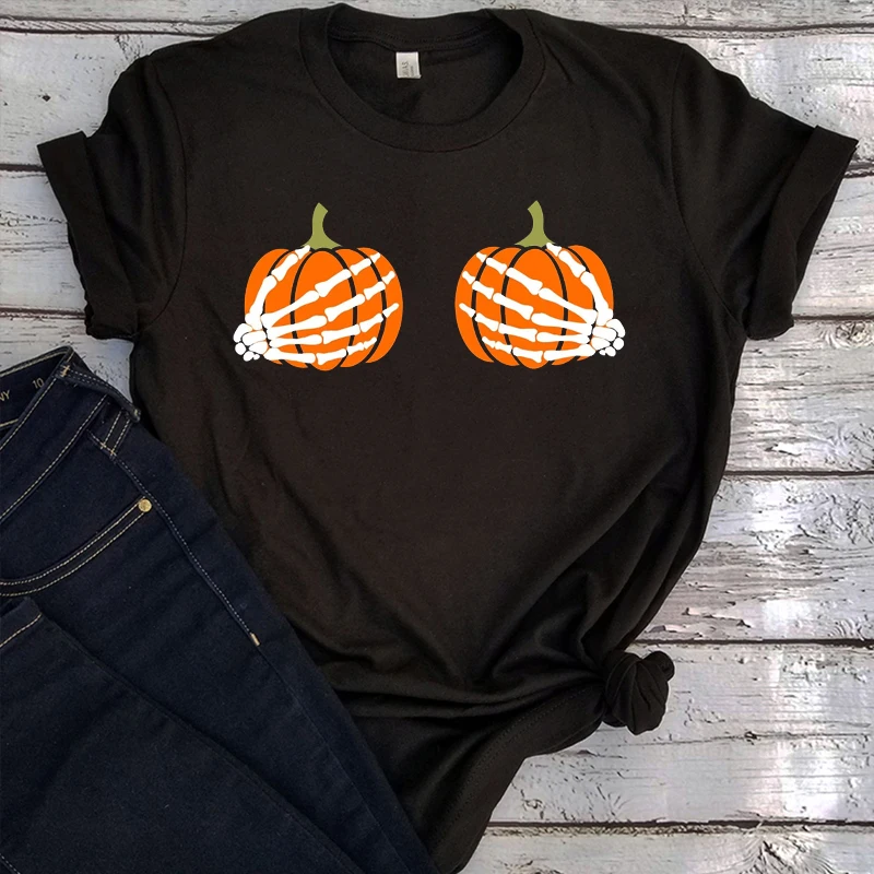 

Pumpkin Shirt Funny Halloween Shirt Skeleton Hands Graphic T Shirts Thanksgiving Day Shirt Thanksgiving Tops