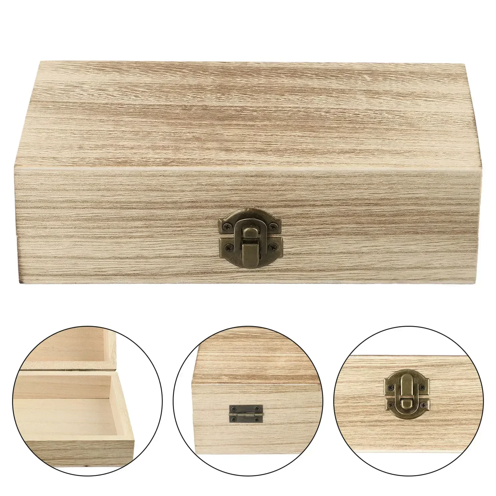 Wood Storage Box Retro Wooden Jewelry Storage Box Vintage Wooden Box Lock Rectangular Desktop Organizer Necklace Bracelet Ring Ornaments