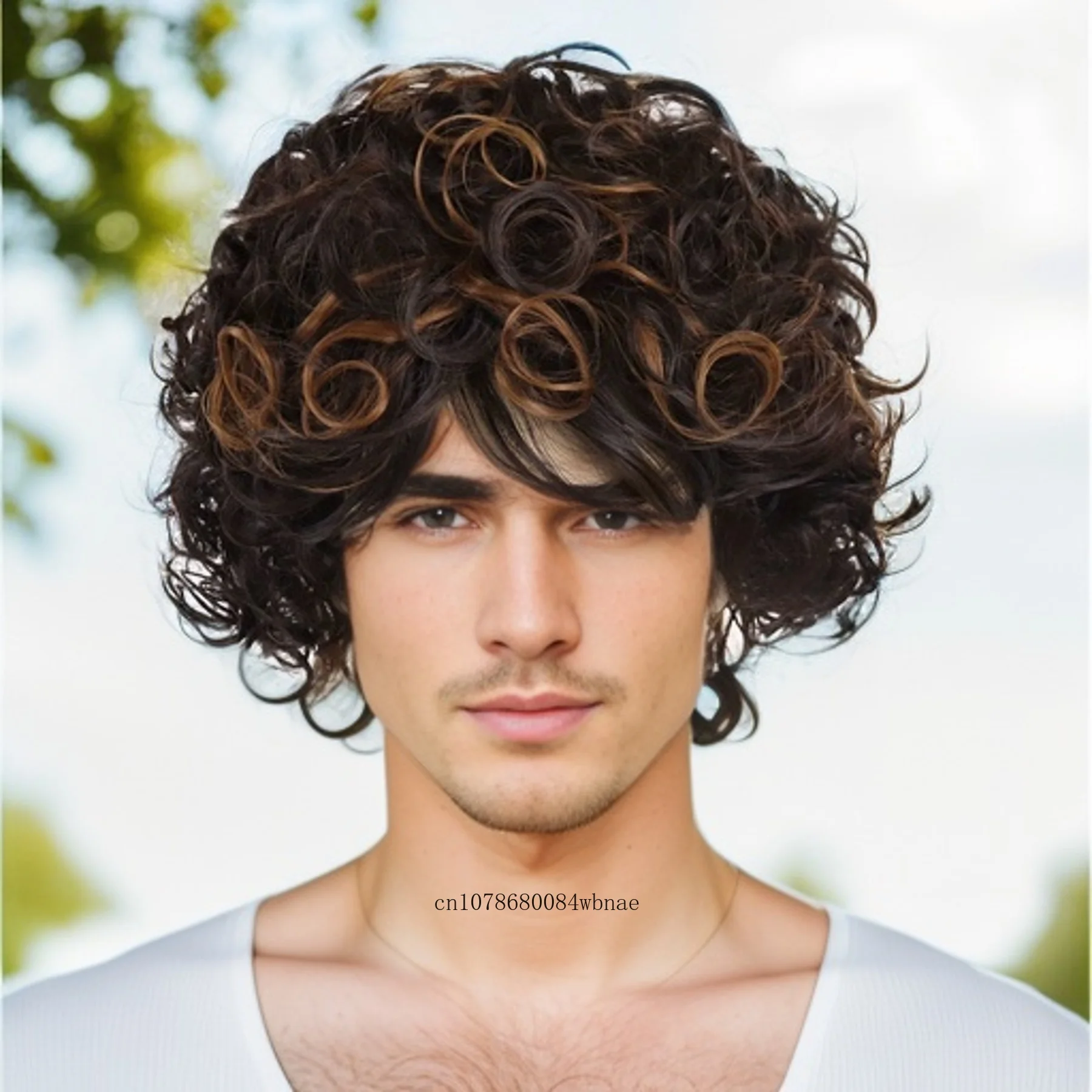 

Короткие пушистые парики из синтетических волос, смешанные коричневые афро вьющиеся парики с челкой, свободный упругий мужской парик для косплея, термостойкий костюм