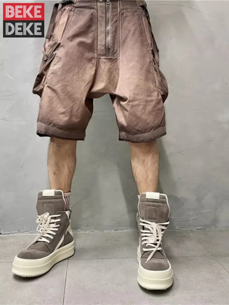 

High Street Mens Summer Big Pockets Cargo Shorts Brand Designer Vintage Cross Crotch Harem Trousers Loose Fit Knee Length Shorts