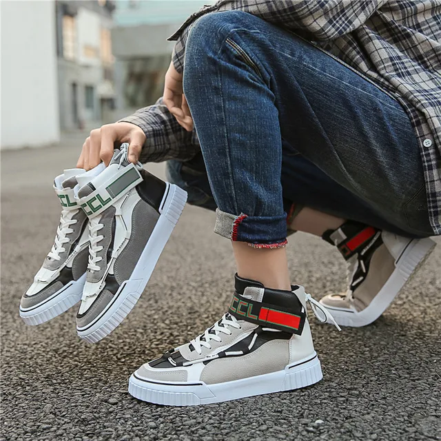 Wysokie trampki Męskie designerskie buty Mieszane kolory PU Skórzana płaska platforma Sneaker 6