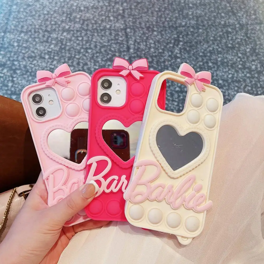 Fashion Barbie Creative Love Mirror Phone Case Anime Kawaii Cover Per 11 12 13 14 Pro Max Mini Xsmax Xr Xs X 6 7 8 Plus Se Gifts