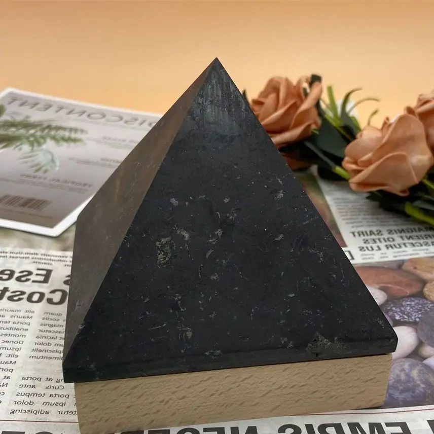 Genuine Natural Shungite Pyramid Tower Energy Pietra Preziosa Grezza Point Stone,Healing Chakra Balancing Radiation Crystal Tower